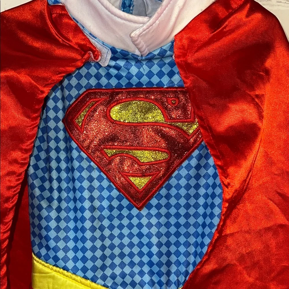 Small Supergirl Kids Costume Dress with Red Cape.